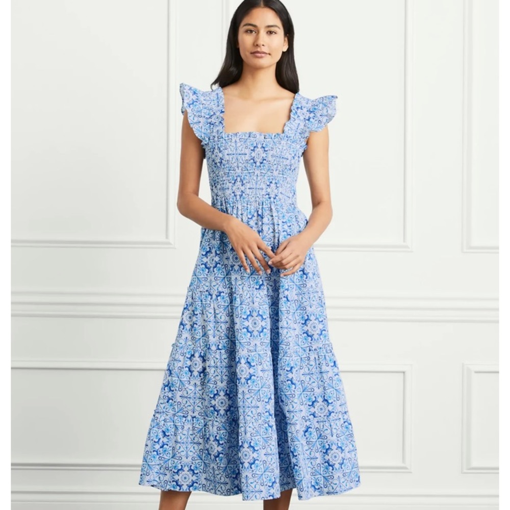 Hill House Home Nap Ellie Dress in Blue Mosaic Poplin. Size small. Never worn.